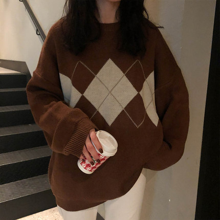Languid wind, foreign style, Lingge Japanese sweater, women's thickened autumn and winter 2021 new sweater top trend