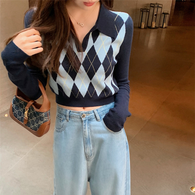 College style Lingge sweater women's short new British style top in autumn 2021