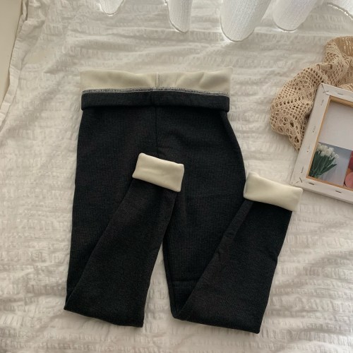 Autumn grey Leggings women wear spring and autumn new elastic tights, plush and thickened warm autumn pants