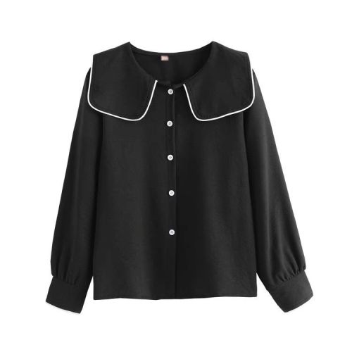 Korea dongdamen autumn retro college wind Navy collar age reducing shirt women's versatile loose shirt top