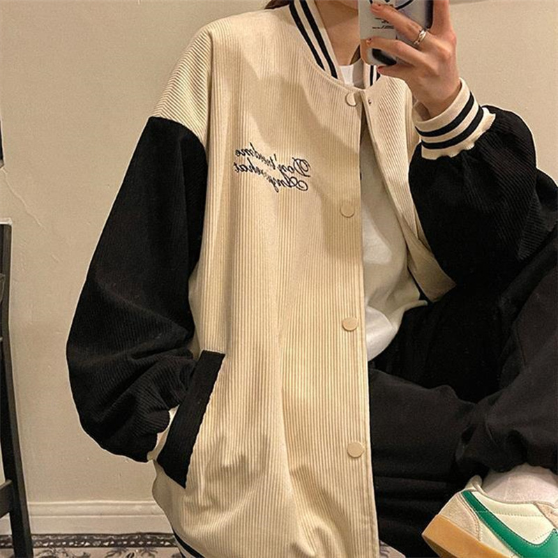 Corduroy jacket female 2021 spring and autumn versatile loose student couple casual jacket baseball suit