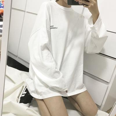  spring and autumn Hong Kong style new white long sleeve t-shirt female couple loose Hong Kong Style ins lazy bottomed Shirt Top