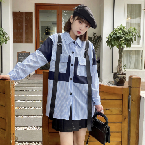 Striped work shirt women's autumn design sense of minority shirt Hong Kong style long clothes fashion