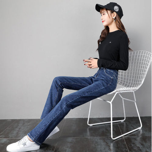 Elastic straight jeans women's  autumn dress high waist slim versatile elastic pants children's loose and versatile trend