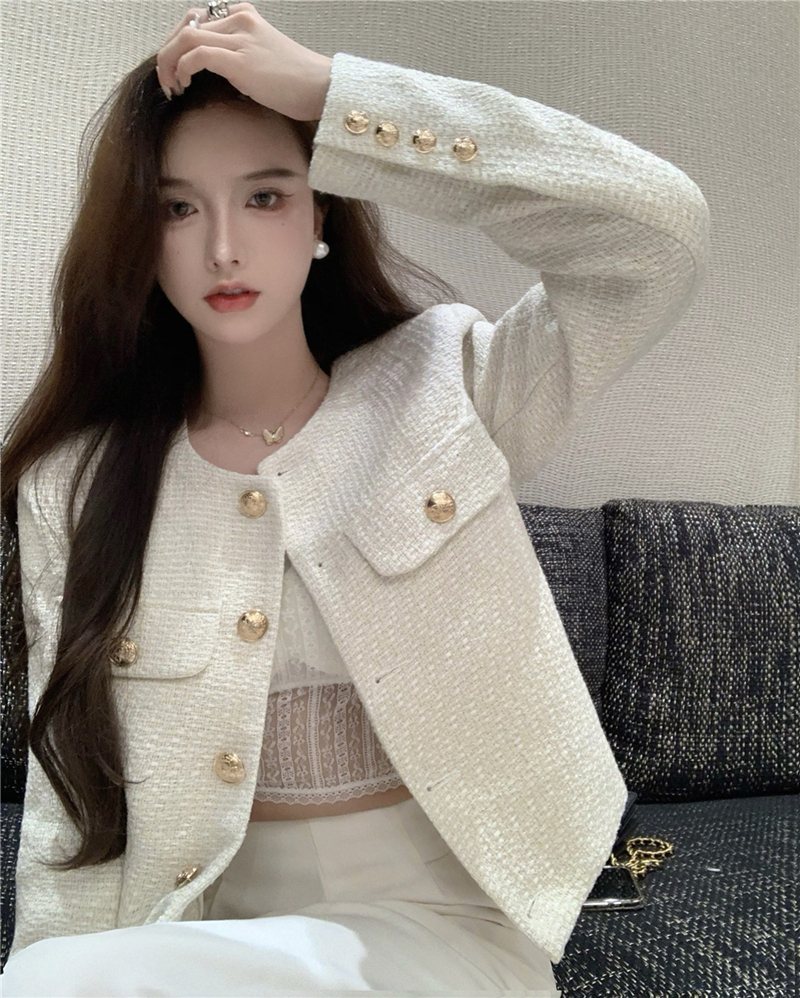 Real shooting autumn sexy small fragrant woolen jacket, versatile long sleeve tweed women's wear