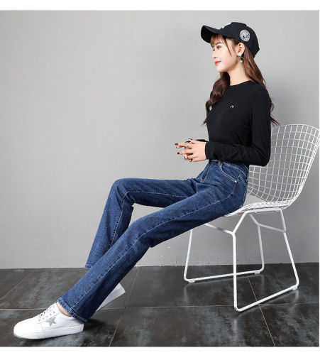 Elastic straight jeans women's  autumn dress high waist slim versatile elastic pants children's loose and versatile trend