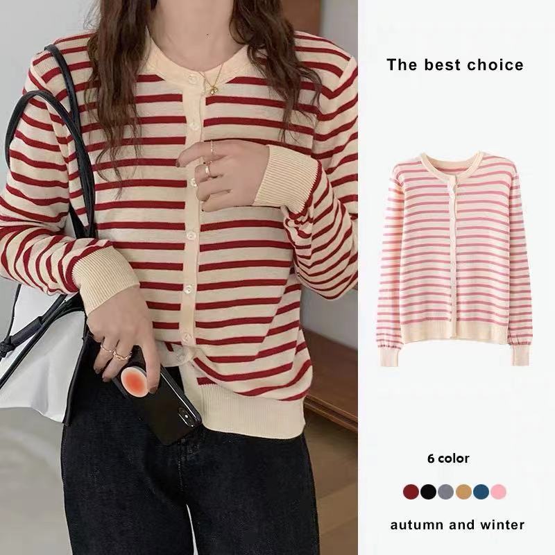 Korean ins loose striped knit cardigan jacket