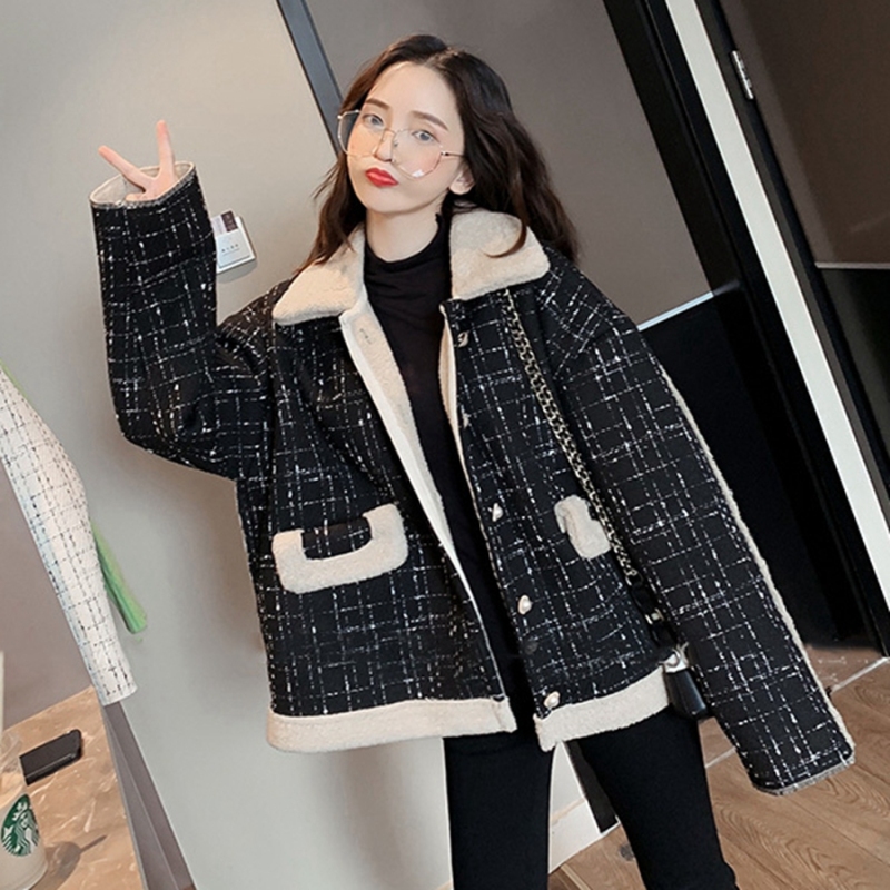 Thickened lamb wool short coat women's 2021 autumn and winter new Korean loose small fragrance ins damp lamb cashmere