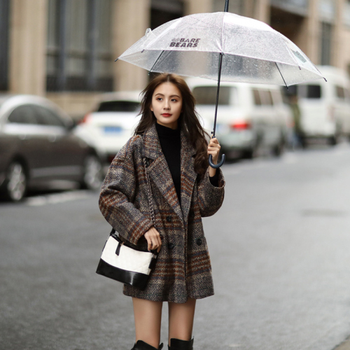 Wool coat women's medium and long loose suit popular Plaid woolen coat women's thickened jacket in autumn and winter 2021