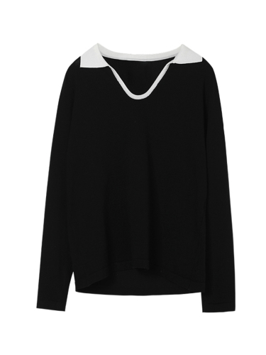 Huixi contrast V-Neck Sweater women's 2021 new design sense niche long sleeve sweater autumn top
