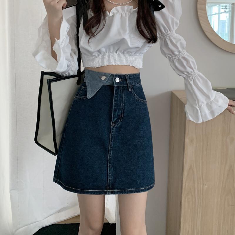 Real shot 2021 Autumn New Retro High Waist denim A-line skirt design short skirt