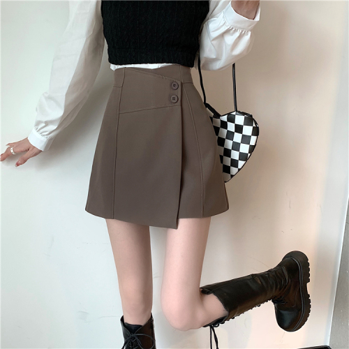 Real shooting real price  autumn new Korean High Waist Wide Leg shorts women's back zipper skirt