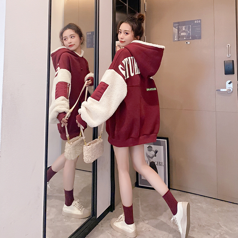 David's official figure autumn winter 2021 new color inserted letter printed Plush hooded women's sweater