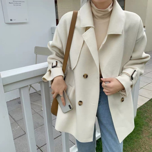 Real shooting double row button wool coat autumn and winter 2021 new fashion temperament high-end double-sided cashmere wool coat