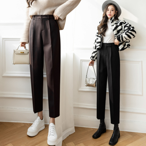 Real shooting wool pants children's new nine point straight suit in autumn and winter 2021 Korean wide leg Harlan small foot radish pants