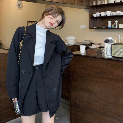 New real price real shot suit two-piece set women's autumn suit small casual suit half body pleated skirt