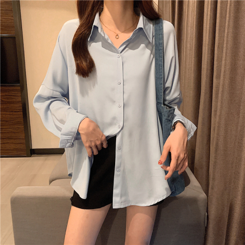 Real price loose long sleeved cardigan women's Lapel casual thin chiffon shirt