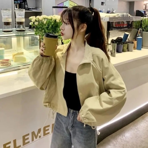 Korean student versatile coat female 2021 new loose fashion short casual drawstring cardigan top trend