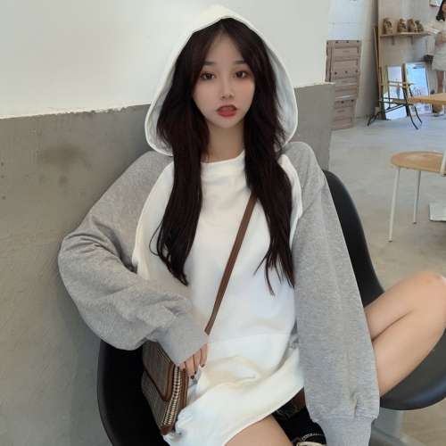 Korean autumn fashion new hooded versatile sweater women's thin splicing top female student coat