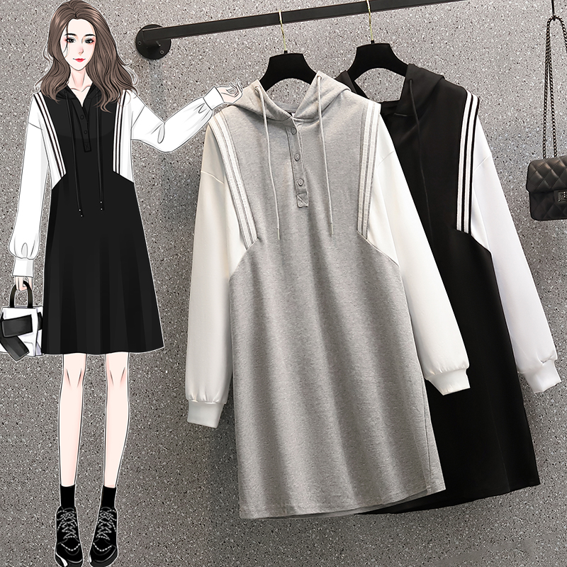 Actual shooting of autumn 2021 new fat mm fashion casual style versatile long sleeve Hooded Sweater skirt
