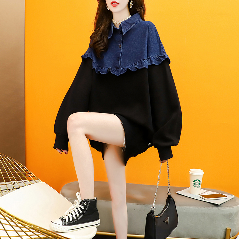Fried Street cotton large size women's clothing spring and autumn thin long sleeve sweater women's Korean loose color matching design top net red