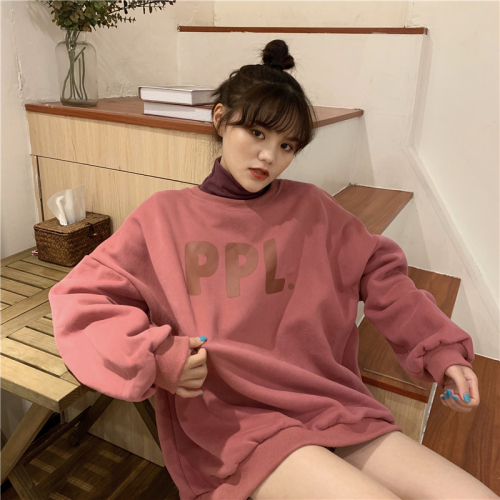 Real price ~ thickened loose retro lazy letter printed round neck Pullover