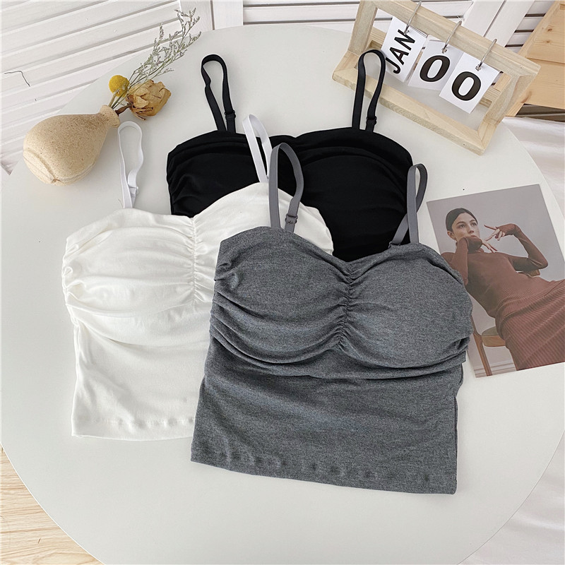 Real shooting no price reduction beautiful back small suspender vest, white bottomed and built-in cup top, female