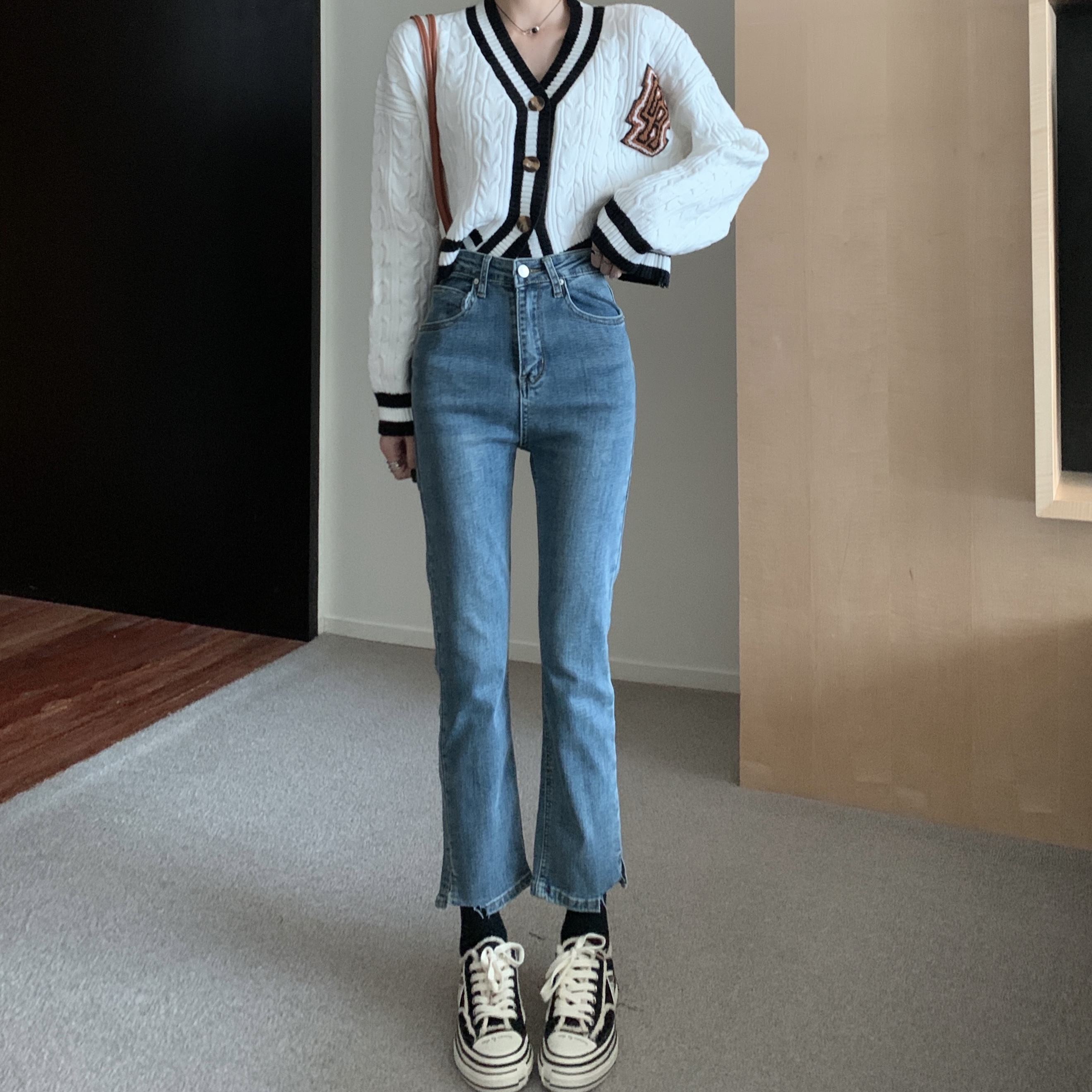 Real price high waist slim straight tube thin versatile jeans
