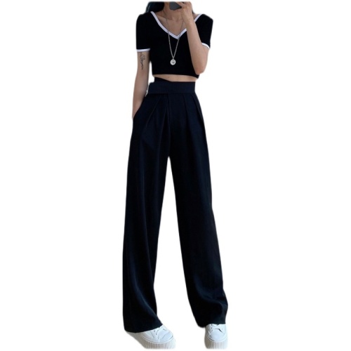 Non real shot brown coffee spring and autumn leisure wide leg pants women's sagging feeling floor dragging suit straight pants