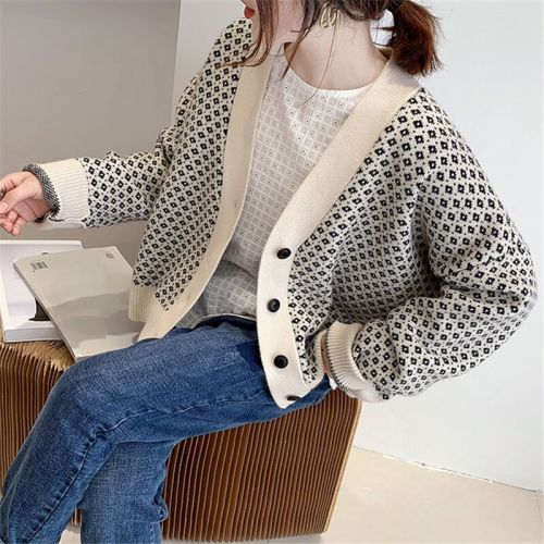 Sweater cardigan coat 2021 autumn winter New Vintage jacquard lazy wind loose wear short sweater top