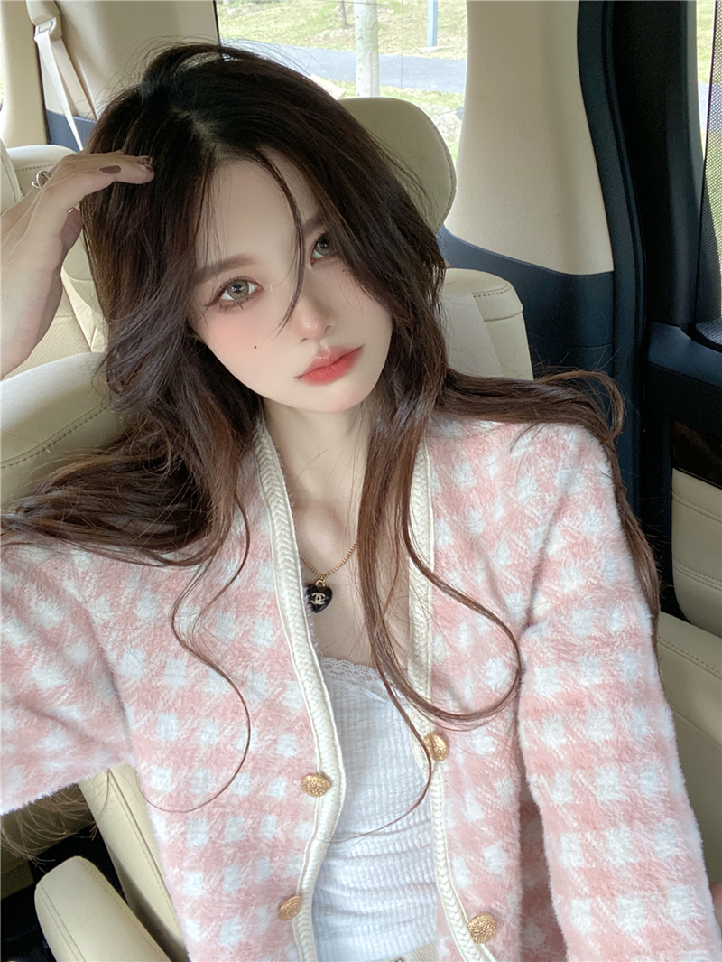 Real shooting autumn small fragrance imitation mink sweater coat loose and versatile gentle knitted cardigan female