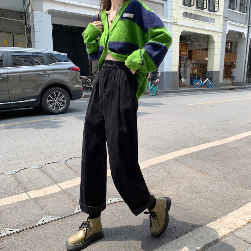 Real price ~ New Korean high waist commuter corduroy casual pants, wide leg pants, straight pants, women's pants