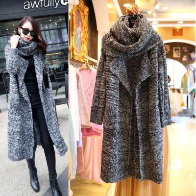 European station winter women's bib shawl large lapel medium and long thin sweater cardigan coat