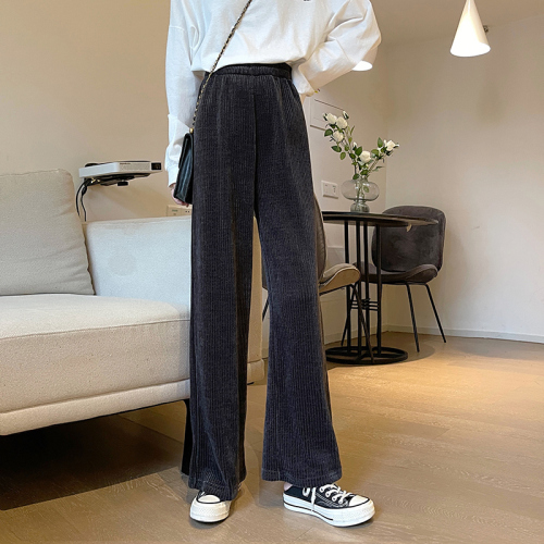 Real shooting of autumn and winter new corduroy composite high waist loose sports pants Plush thickened casual pants for women