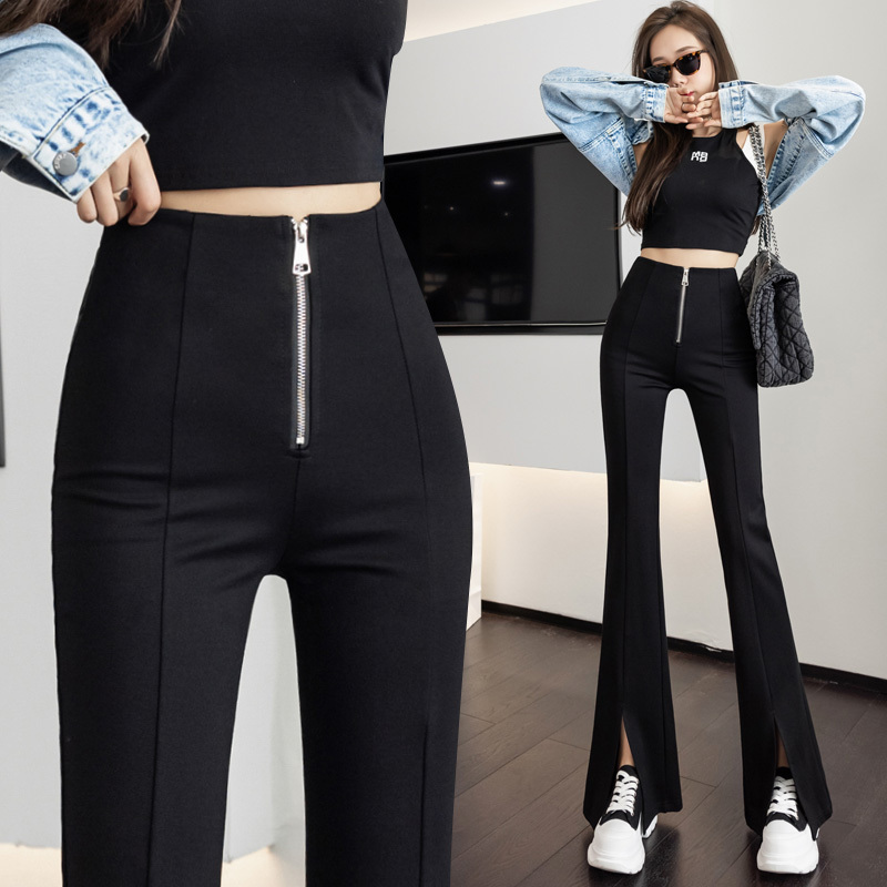 Real time split trousers slim fit micro flared trousers women's autumn wide leg pants high waist hanging casual horseshoe pants suit pants
