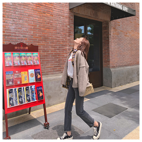 Official website ~ autumn and winter new sweater coat student solid color simple knitting versatile top good quality