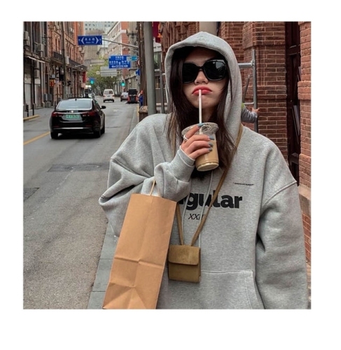 Official real price oversize hooded Plush sweater autumn Korean loose fashion
