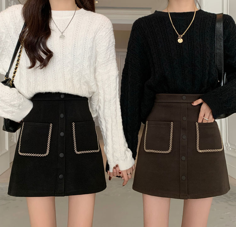 Real shooting, real price ~ New Korean design, felt wool, thickened embroidered A-line skirt, half skirt, Hip Wrap Skirt, short skirt, female