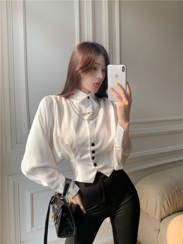 Real price French design bat sleeve shirt fashion waist closing thin bubble long sleeve minority women's shirt fashion