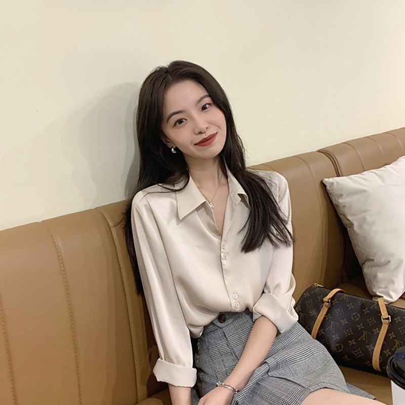 2021 spring and autumn design sense of minority retro Hong Kong style shirt women's long sleeve Fashion Top autumn versatile foreign style shirt