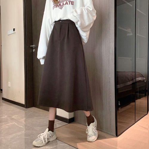 Real shooting and real price ~ 2021 new Korean woolen skirt with elastic waist and girls' medium and long A-line skirt
