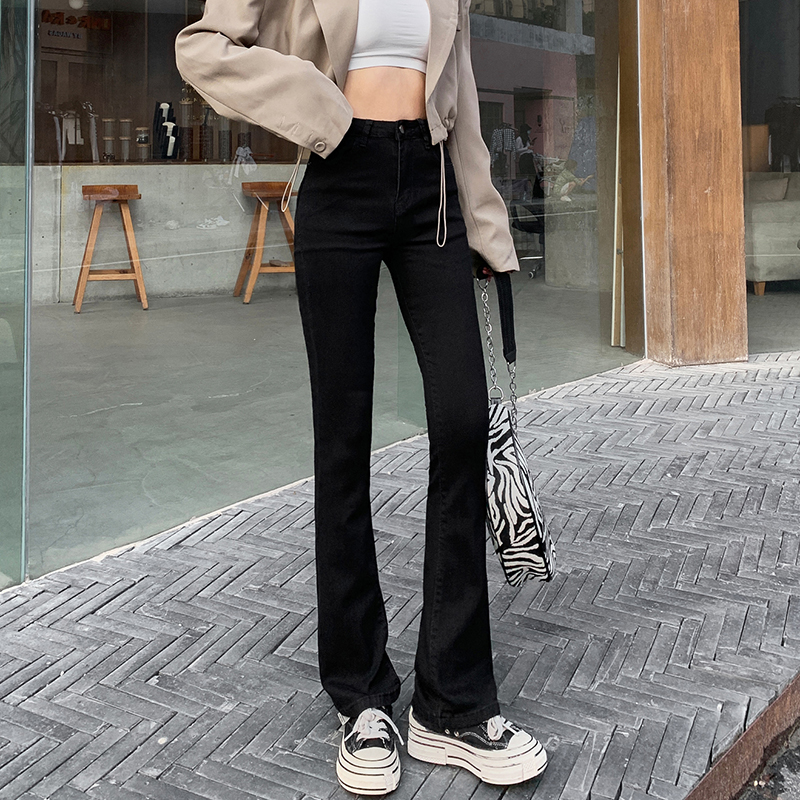 Real shot horn Plush autumn and winter new high-grade light luxury elastic jeans show thin wide leg jeans pants