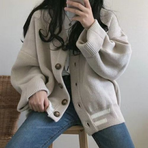 Lazy style sweater coat women's cardigan wear sweater women's middle and long Korean 2021 new autumn and winter loose