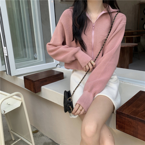 Real shooting real price autumn and winter new high neck sweater versatile loose zipper knitted Cardigan Jacket Women