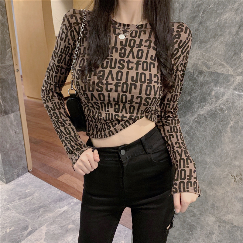 Korean fashion network red pop long sleeve creative letter T-shirt women's 2021 early autumn new design sense