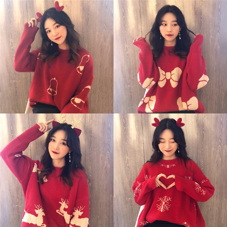 Lazy Christmas sweater Pullover thicker autumn and winter new Korean version of 100 sets of loose knitted sweater