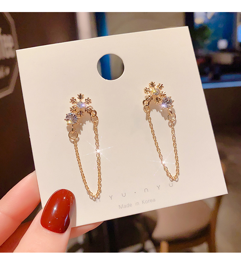925 silver needle Korean fashion Snowflake Earrings inlaid with zircon long Tassel Earrings earrings are versatile