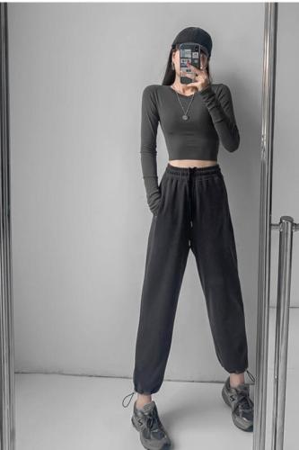 Official real price Minnie cashmere tea grey sports pants women's spring and autumn bound loose casual pants