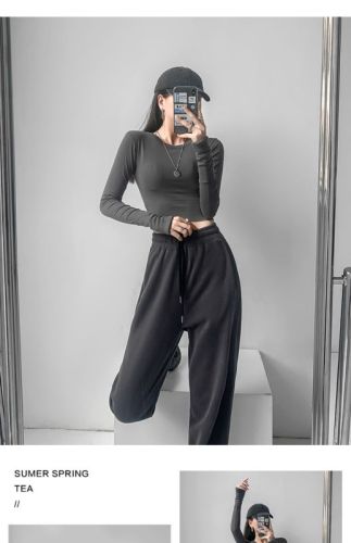 Official real price Minnie cashmere tea grey sports pants women's spring and autumn bound loose casual pants