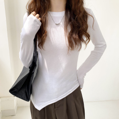 Real shooting, irregular design, bottom shirt, cotton long sleeve T-shirt, women's new slim top in early autumn